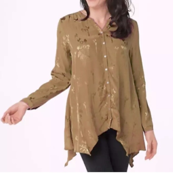 LOGO by Lori Goldstein BoHo Long sleeve Blouse l SIZE XS - Picture 1 of 5